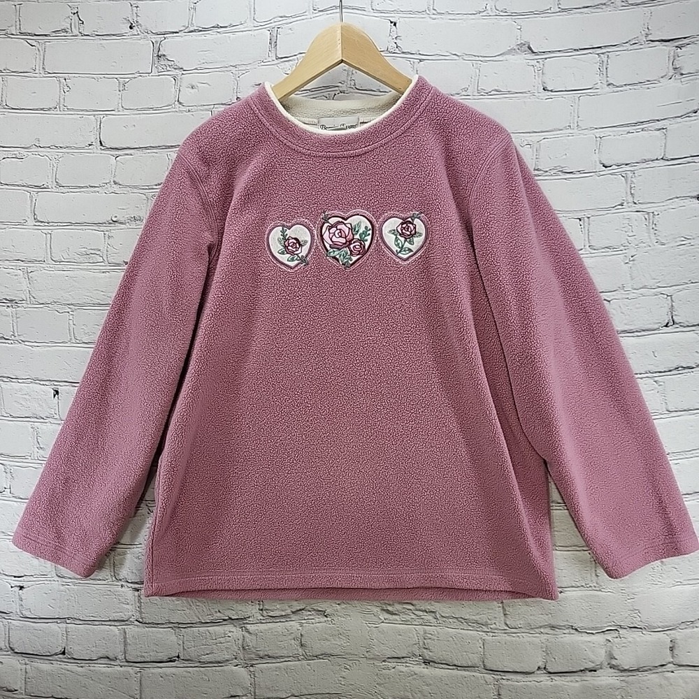 Vintage Bonnie Evans Sweatshirt Sz L Pink Hearts Roses Grannycore‎ Pullover
